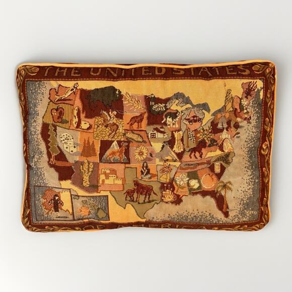 Vintage USA Map Tapestry Pillow Decorative Throw Cushion - Picture 1 of 7